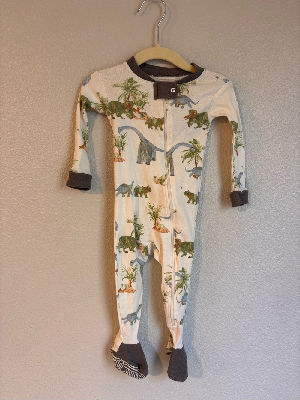 Burt's Bees Baby Cream Dinosaur Print Footed One-Piece